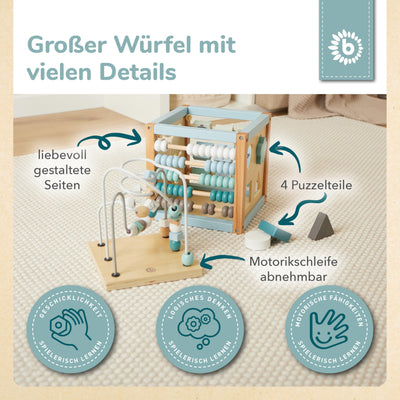 Bieco Motorikwürfel Scandi-Chic nachhaltiges Holz FSC® | Motorikspielzeug ab 1 Jahr | Activity Center Baby Spielzeug 1 Jahr | Motorikwürfel Holz | holzspielzeug ab 1 Jahr motorikschleife ab