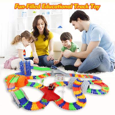 Autorennbahn Kinder Spielzeug ab 3 4 5 Jahre mit 2 Spielzeugauto, Kinderspielzeug ab 3 4 5 6 7 Jahre Junge，309PCS Car Track Rennbahnen, Racing Geschenk 3 4 5 Jahre Junge Mädchen, 505cm Länge Rennbahn