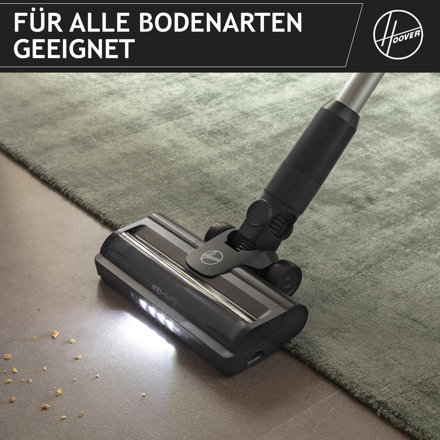 Hoover HF1 Plus [HF1PZ10H] Akku Staubsauger kabellos mit XL Staubbehälter & LED, bis zu 45min Laufzeit, für alle Bodenarten, Anti Twist gegen Haarverwicklung, Akkusauger mit Parkfunktion, 0.7L