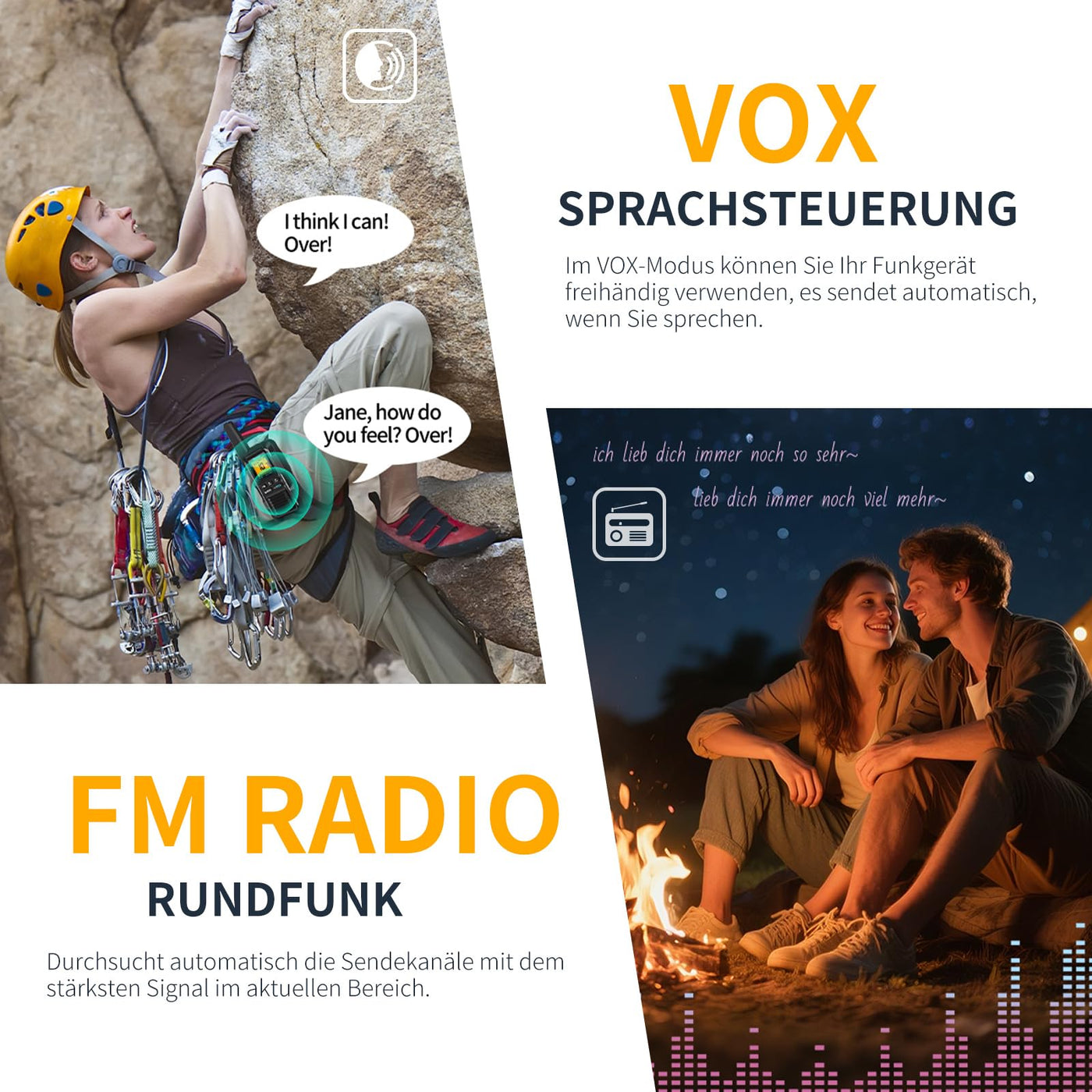 Gaswei G2Pro Professionelle Walkie-Talkies für Erwachsene [IP67 wasserdicht & schwimmfähig] Langstrecken-Funkgerät mit Doppel-PTT, SOS-Alarm,FM-Radio + Akku für Outdoor, (2er-Set in Schwarz)