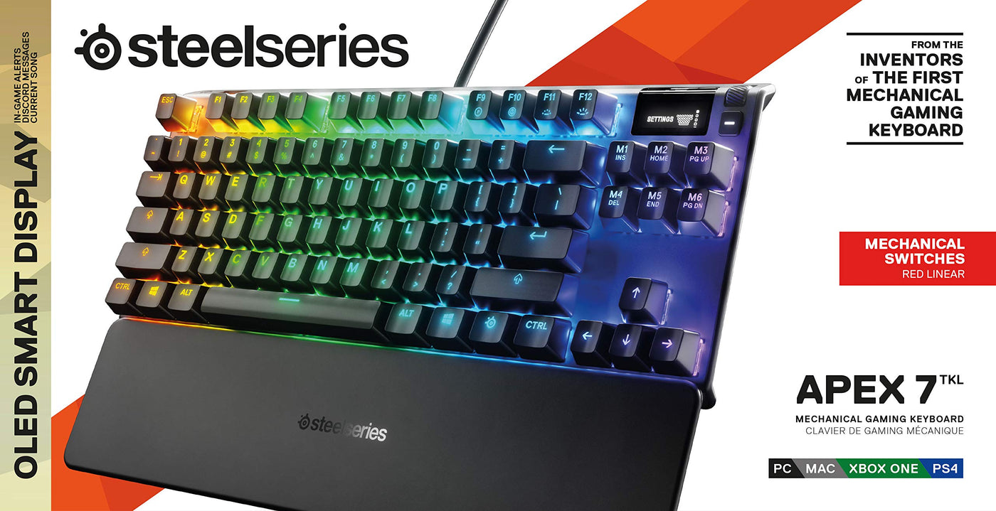 SteelSeries Apex 7 TKL - Mechanische Gaming-Tastatur – Kompakt (TKL) – OLED Smart Display – Rot Schalter – Deutsches (QWERTZ) Layout - Kompakt (TKL)