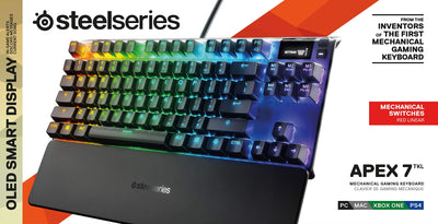 SteelSeries Apex 7 TKL - Mechanische Gaming-Tastatur – Kompakt (TKL) – OLED Smart Display – Rot Schalter – Deutsches (QWERTZ) Layout - Kompakt (TKL)