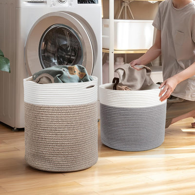 SYLANDO Waschekorb aus Baumwolle mit Griffen, Aufbewahrungskorb Geflochten, Laundry Baskets, Korb Aufbewahrung für decken, spielzeug, kuscheltier,Kleidung (Braun-H40)