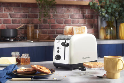Russell Hobbs Toaster [für 2 Scheiben] Colours Plus Edelstahl Creme (extra breite Toastschlitze, inkl. Brötchenaufsatz, 6 Bräunungsstufen + Auftaufunktion, Lift & Look-Funktion, 1600W) 26551-56