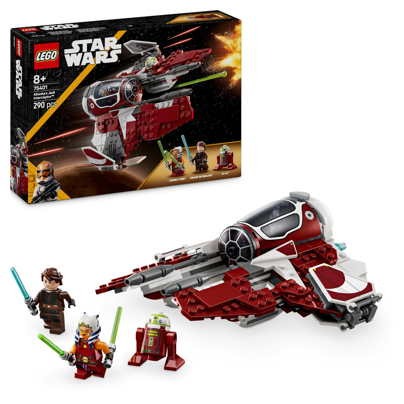 LEGO Star Wars 75401 Ahsokas Jedi Interceptor, Sternenjäger für Fans von The Clone Wars, Ahsoka Tano & Anakin Skywalker Minifiguren, mit Lichtschwertern und R7-A7, für Jungen und Mädchen ab 8 Jahren