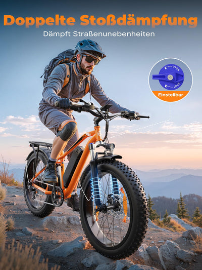 AOIHO E Bike, E-Bike Herren mit 48V 15Ah/13Ah Akku Bis 100-120KM, 26 * 4.0 Zoll Fat Tire 80NM Motor, EBike Damen LCD-Display, 7-Gang-All-Terrain E Fatbike, EMountainbike Für Stadtpendler & Wildn