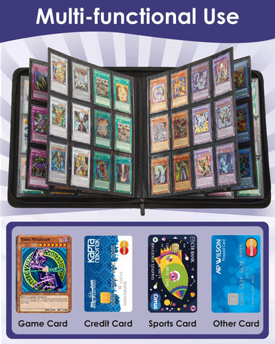 Lictin Sammelkarten Album, 12 Fächer Sammelkarten Hüllen, 576 Pockets Sammelalbum Karten, Sammelkarten Box mit Seitenöffnung, Karten Sammelmappe für Spielkarten zum sammeln und tauschen Schwarz