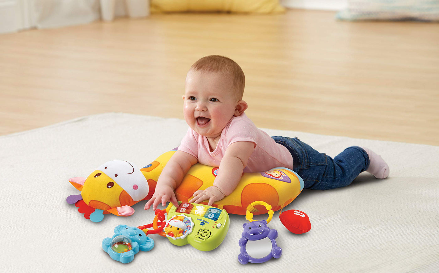 Vtech Baby Giraffenkissen – Niedliches Kissen zum Kuscheln, Spielen in Bauchlage und Rasseln – Für Kinder von 0-24 Monaten