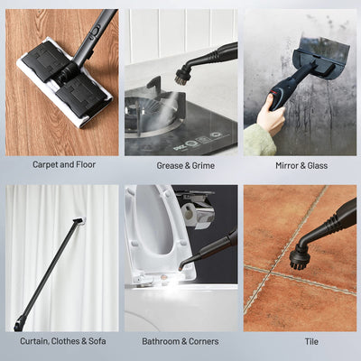 RELAX4LIFE Dampfreiniger 2000W, Bodendampfreiniger mit 19 Zubehör/ 4 Bar/Tank 1,5 L/Dampfzeit bis 45 Min./ bis 108°C/LED-Licht/ 3,7 m Netzkabel/Überhitzungsschutz/ IPX4, für Böden Teppiche (Rot)