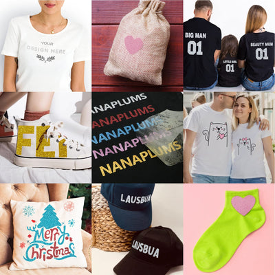 NANAPLUMS Glitzer Plotterfolie Textil - Heat Transfer Vinyl 30.5 cm*25.4 cm Transferfolie Plotter Flexfolie für Textilien Transferfolie zum Aufbügeln für DIY T-Shirt, Stoffe(10 Farben Glitzer)