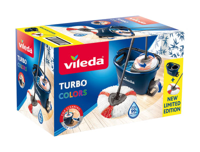Vileda Turbo EasyWring & Clean Bodenwischer Komplett Set, Wischmopp und Eimer mit PowerSchleuder, blau