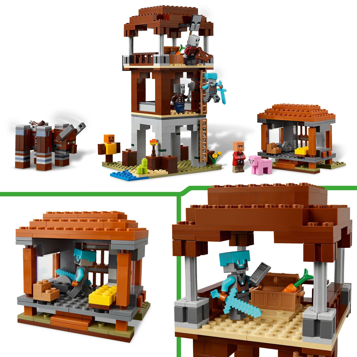 LEGO Minecraft EIN Verwüster am Plünderer-Außenposten - Gaming Spielzeug für Kinder - Minifigur mit Schnappkiefer Funktion und Dorf Festung - Gaming Geschenk für Jungen & Mädchen ab 8 Jahren - 21278