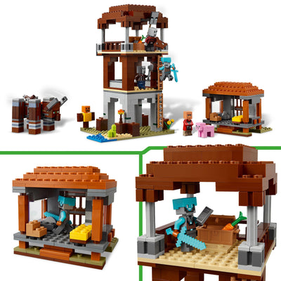 LEGO Minecraft EIN Verwüster am Plünderer-Außenposten - Gaming Spielzeug für Kinder - Minifigur mit Schnappkiefer Funktion und Dorf Festung - Gaming Geschenk für Jungen & Mädchen ab 8 Jahren - 21278