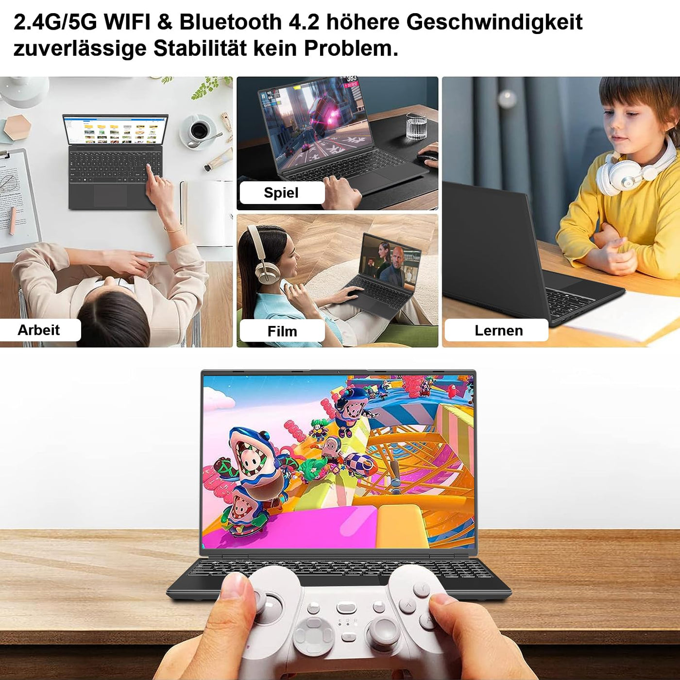2025 Gaming Laptop 16 Zoll Win11 12+512GB SSD Unterstützung 2TB(HDD-2TB) 1920x1200 Notebook 4-Core Celeron N5095 (bis 2.9GHz) Laptop mit Nummerntastatur WiFi Mini HDMI Deutscher Tastaturschutz-Schwarz