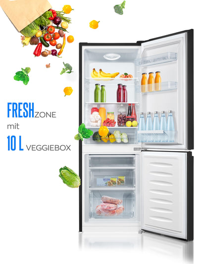 Heinrich´s Kühlgefrierkombination 175Liter, Kühlvolumen 122L, Gefrierfach 53L,LED Innenraumbeleuchtung, Kühlschrank Türanschlag wechselbar, leise 39dB,große Tiefkühlboxen, 7 Temperaturstufen, schwarz