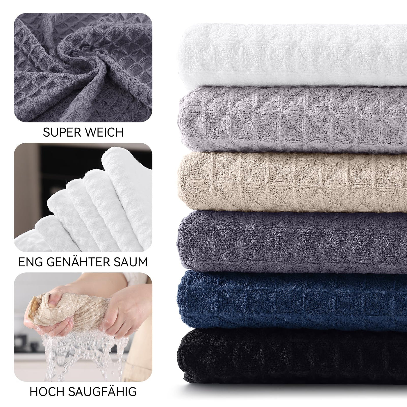 Moosfor Microfasertücher, 6er-Set, Saugfähige Fusselfrei Küchentücher Spültücher für Küche Dicke Barista Tuch Geschirrtücher Lappen, 30 x 30 cm, Schwarz