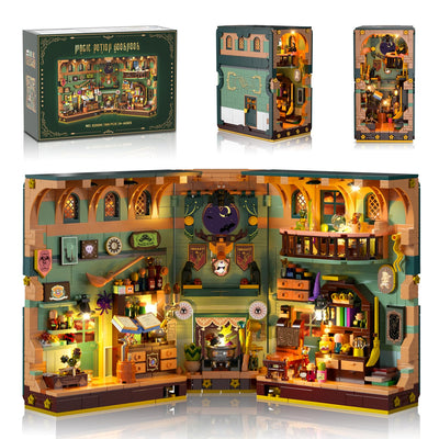 INSOON Magisches Zaubertrank Book Nook Haus Bauspielzeugset mit LED, 990 Stück Magic DIY Bookend Baustein Kit für Heimdekor, Booknook Klemmbausteine für Erwachsene Kinder Jungen Mädchen ab 10-12+