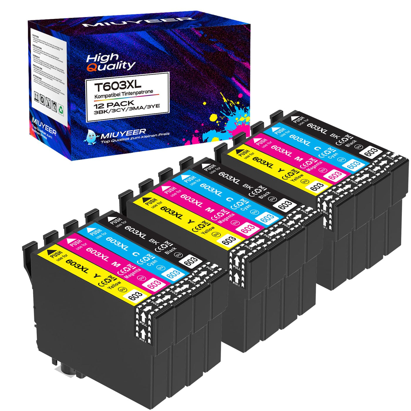 MIUYEER 603XL 603 XL patronen kompatibel für EPSON 603XL passend für Expression Home XP-4100/4105/3100/2100/2105/3150/2150 Workforce WF-2830DWF/2850DWF/2810DWF/2870DWF/2845DWF /2840DWF (3BK/3C/3M/3Y)