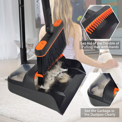 JEHONN Besen und Kehrschaufelset Set mit Langem Griff, 180 Grad Drehbar Kehrmaschine und Kehrschaufel Combo für Haus, Büro, Lobbykehr