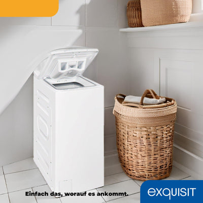 Exquisit Toplader Waschmaschine, 7,5kg Füllmenge, Waschmaschine schmal, Energieklasse A, 1200 U/Min, Startzeitvorwahl, Kurzprogramm, LTO51207-030A weiss