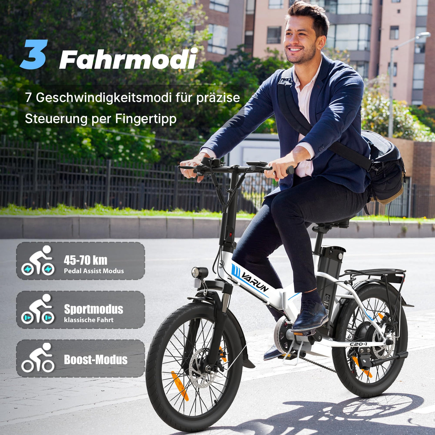 VARUN E Bike, 20 Zoll Ebike klapprad mit 48V Lithium-Akku, 250W Motor, E-Bike Damen Herren mit 5 Modi, 7-Gang Getriebe, Pedelec Elektrofahrrad City Ebike mit LCD-Display, EU-Konformes