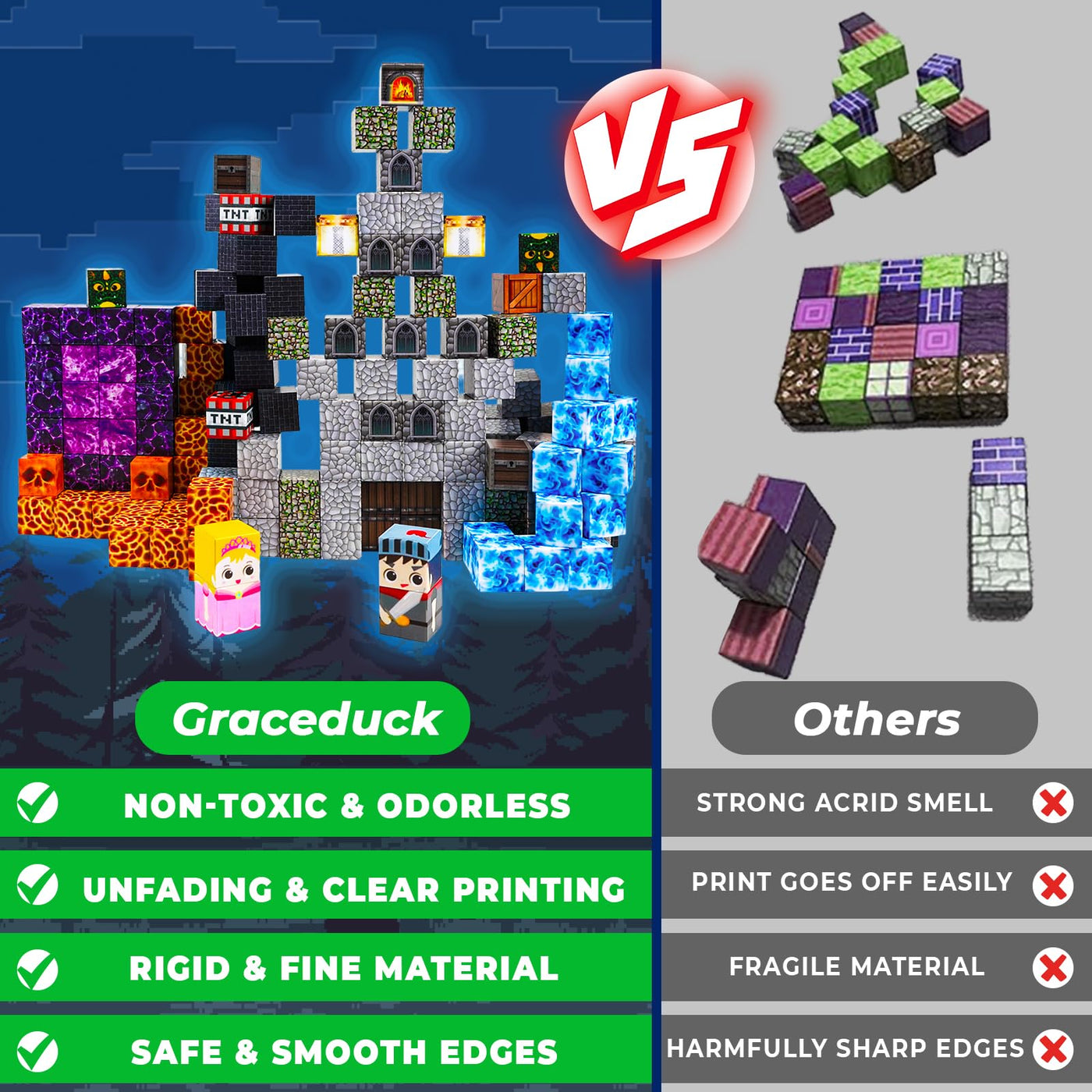 GraceDuck Magnetische Bausteine Bauen Deine Magnetische Welt Rettung der Prinzessin Edition Magnetic Blocks 150PCS Montessori Spielzeug ab 5 6 7 8 9 Jahre Geschenk für Kinder Jungen und Mädchen