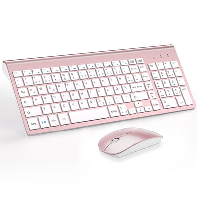 Tastatur Maus Set Ultra Slim, TopMate 2,4G Stille Compact USB 2400DPI Maus und Schissschalter Tastatur mit Abdeckung, mit 2 AA & 2 AAA Batterien für PC/Laptop/Windows/Mac-Rose Gold Weiß