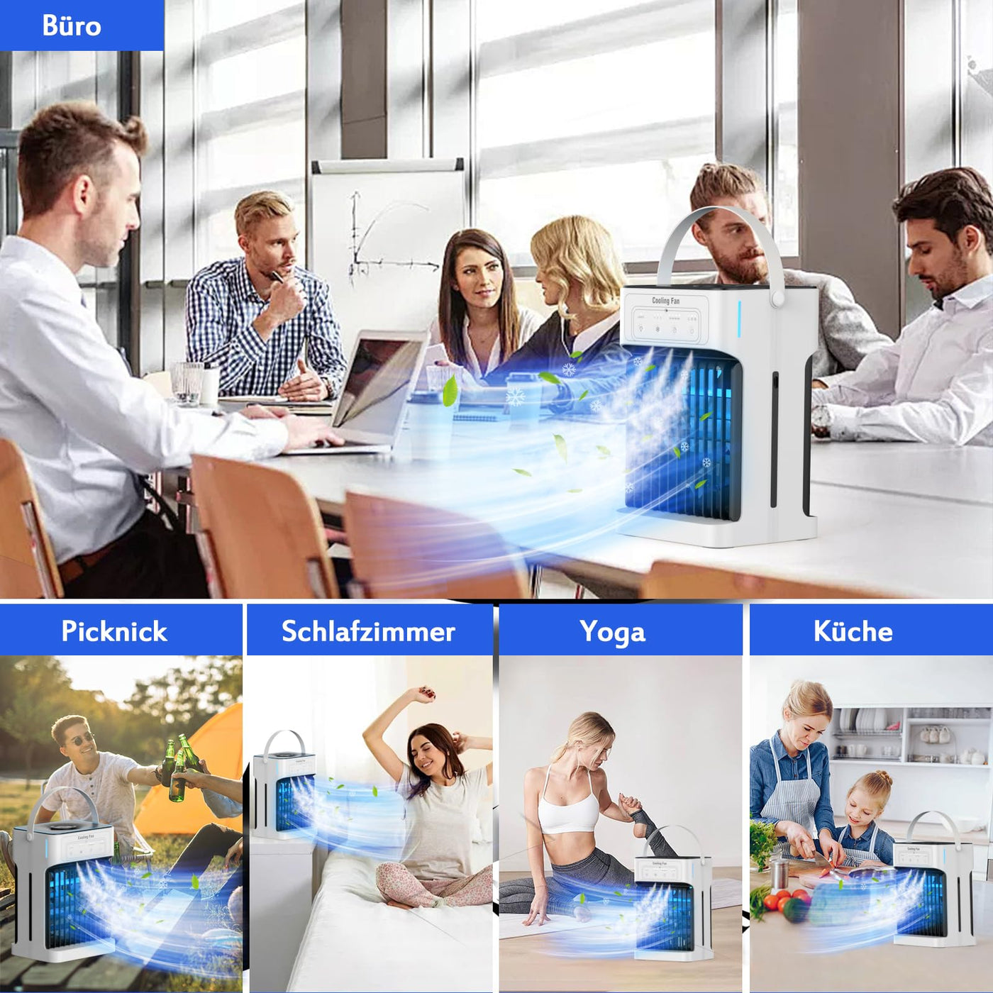 Mobile Klimaanlage mit Fernbedienung,1100ML Mini Luftkühler mit Wasserkühlung, 2-8H Timer & 7 LED，3 Luftgeschwindigkeiten & 3 Kühlnebel, Mobiles Klimagerät für zimmer,Wohnungen und Büro