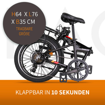 PACTO Four - Hollandrad Hochwertiges Klappfahrrad 27cm Aluminiumrahmen Bike 20 Zoll Aluminiumräder Bicycle, 6 Speed Shimano Gänge Faltrad Klapprad Fahrrad Klappfahrrad Für Erwachsen