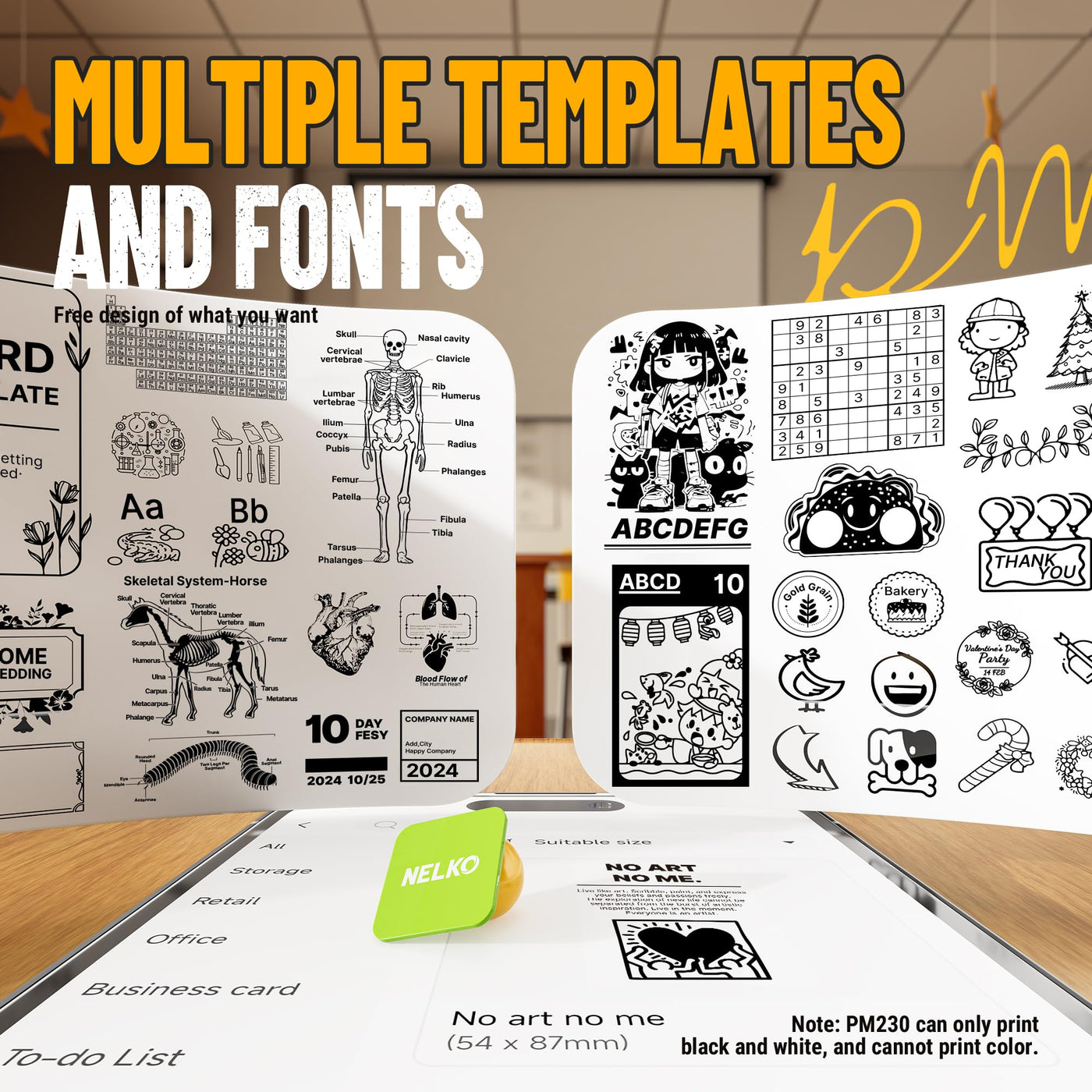 Nelko Mini Drucker PM230 Aufkleber Drucker Fotodrucker mit 3 Rollen Etiketten für Smartphone Thermodrucker Bluetooth Etikettendrucker für DIY Erstellung, Studiennotizen, (Weiß)
