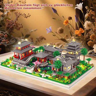 Suzhou Garden Baumhaus Bauklötze Kit, 3930 Teile Chinesische Architecture Suzhou Bauspielzeugsets mit Lichterkette, Suzhou Garden Haus Deko Modell, Klemmbausteine Building Blocks für Erwachsene Kinder