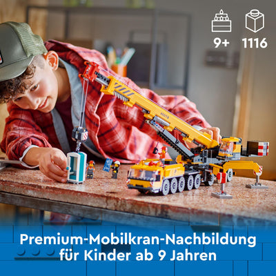 LEGO City Mobiler Baukran, Bauspielzeug für Jungen und Mädchen, Geschenk für kreative Kinder, ausfahrbarer Langer Ausleger, 4 Bauarbeiter-Minifiguren für Rollenspiele 60409