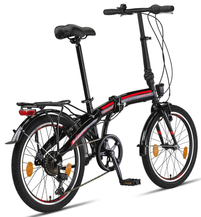 Licorne Bike CONSERES Premium Faltrad, Klapprad in 20 Zoll - Fahrrad für Herren, Jungen, Mädchen und Damen - Shimano 6 Gang-Schaltung - Hollandfahrrad - Schwarz/Rot