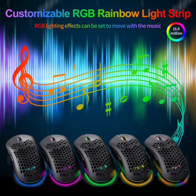 TMKB M1se Gaming Maus mit 12800 DPI Optischer Sensor,6 Programmierbare Tasten Wabenmaus,Anpassbares RGB Computer Mouse,Schleppfreies Paracord,Ergonomische für Windows PC MAC-Schwarz