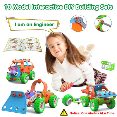 Konstruktionsspielzeug Set mit Werkzeugen,STEM Bauspielzeug für Kinder 4-8 Jahr,Bausteine Bauset für Jungen,Lernspiele Kreative Kinderspiele Kinderspielzeug Geschenk für 4 5 6 7 8 9 Jahre（10 Modelles）