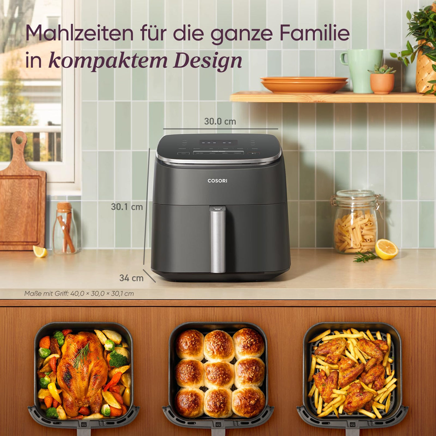 Cosori Turboblaze Heißluftfritteuse Airfryer, 9-in-1 Air Fryer XXL 6L, leiser DC Motor mit 5 Geschwindigkeitsstufen, Grillen, Backen, Gären, Dehydrieren, 87 Rezepte, 64% energiesparend, Weiß