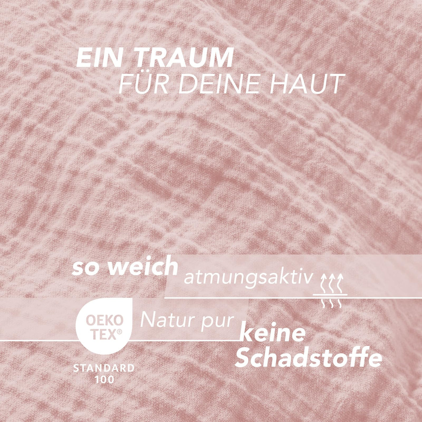 Pure Label Musselin Bettwäsche 135x200 cm mit einem Kissenbezug 80x80 cm aus 100% Baumwolle - Traumhaft weiche, kuschelige Bettwäsche-Sets in rosa aus Musselin