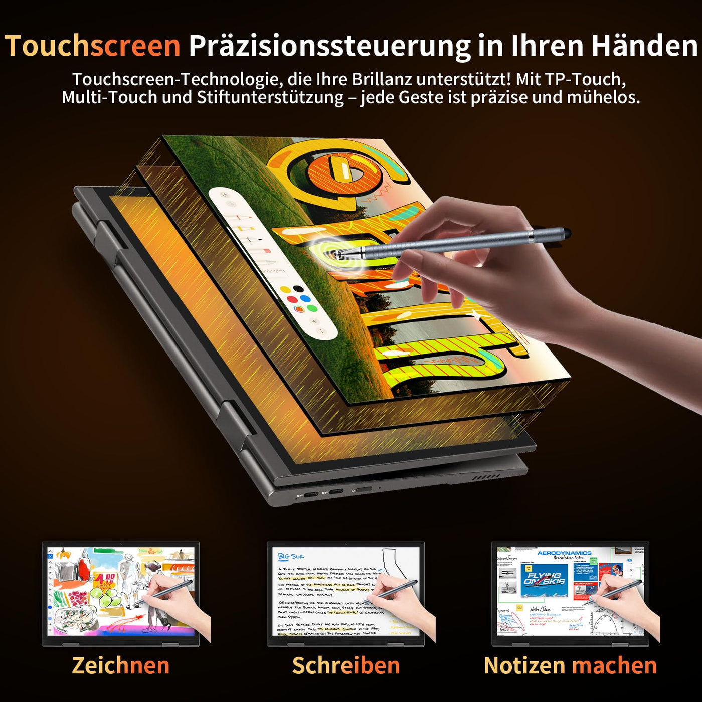 LONGEVINCE Mini Laptop, 10,95 Zoll Ultrabook Laptop, 2000 * 1200 Touch Display, Celeron N95 (bis zu 3,4 GHz),16 GB DDR5 RAM,Convertible,QWERTZ Tastatur,Windows 11,2X Type-C,BT 5.0 (Grau, 16G+960G)