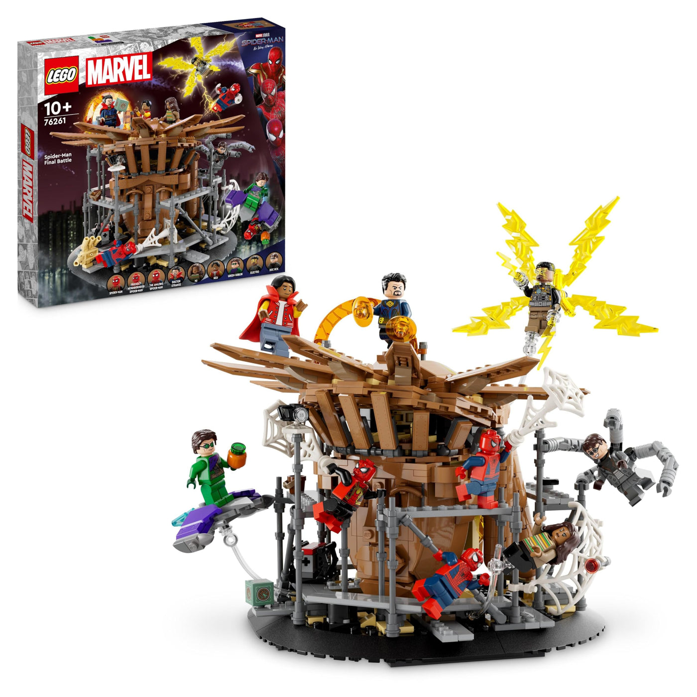 LEGO 76261 Marvel Spider-Mans großer Showdown, Spider-Man: No Way Home-Set mit 3 Peter Parker-Minifiguren sowie Green Goblin, Electro, Sandman, Ned, Doctor Strange und MJ, Sammlermodell