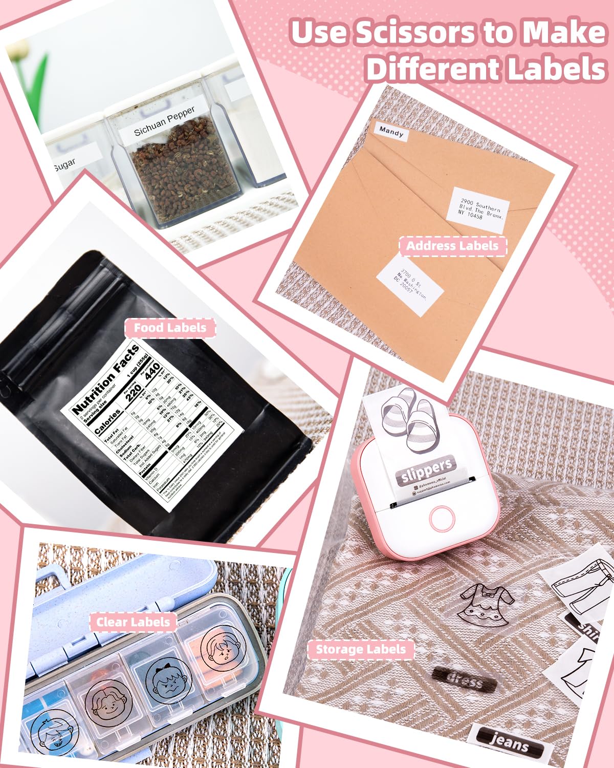 Memoking Mini Aufkleberdrucker - T02 Kleiner Thermodrucke, Tragbarer Kabelloser Notizdrucker mit 3 Rollen Papier für Kindertag, Geburtstag, Kompatibel mit iOS & Android (Rosa)