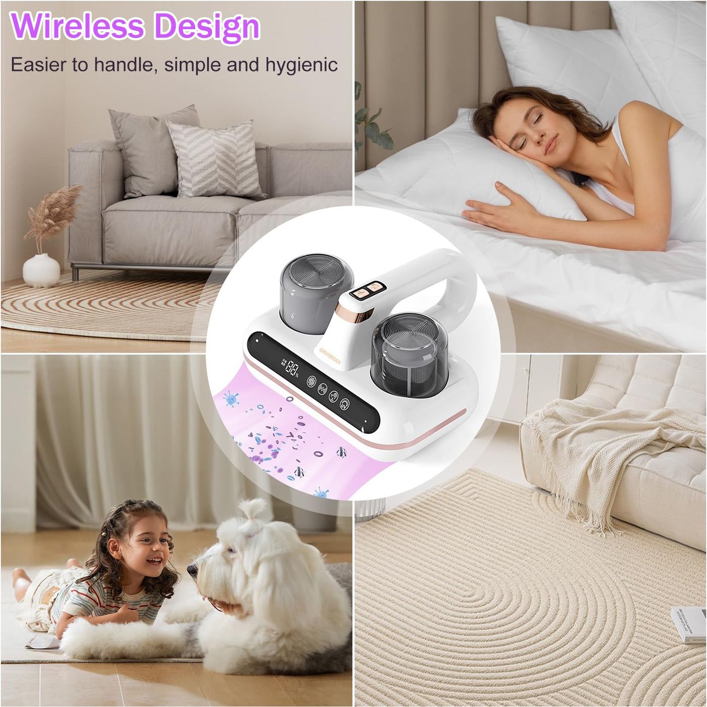 Yaasier Milbensauger für matratzen mit LED-Anzeige, 80000 RPM/Min Milbenstaubsauger mit UV-Licht und Staubmilben-Sensor, Antimilben-Staubsauger entfernt 99,9% für Matratze Sofa Bett