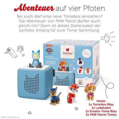 tonies Toniebox Extrapack – Toniebox Starterset Blau + 3 Hörfiguren, Toniebox Blau mit passendem Kreativ 3 x Paw Patrol Kinder ab 3 Jahren
