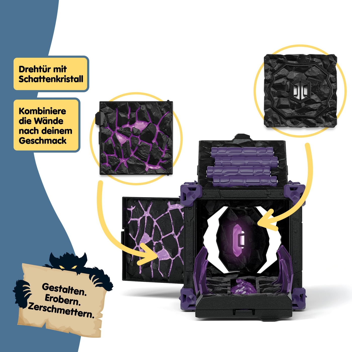 SCHLEICH ELDRADOR Creatures | Battle CAVE Schattenassel 42675 | Set aus ELDRADOR Battle Cave mit Monster und Schattenkristall | Battle Caves zur Arena stapelbar | Spielzeug ab 7 Jahren | 34 Teile