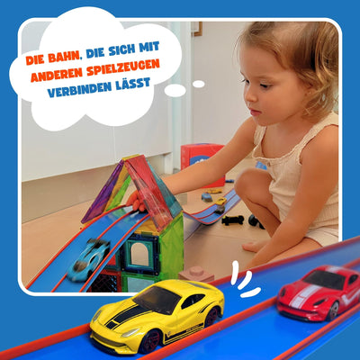 Roll&Race Flexible Spielzeugautorennbahn 400 cm - Made in EU - Aufrollbare Rennstrecke - Spielzeugauto-Rennstrecke - Rennbahn - Geschenk für Kinder - Gummistrecke Kinder - Flexible Car Track
