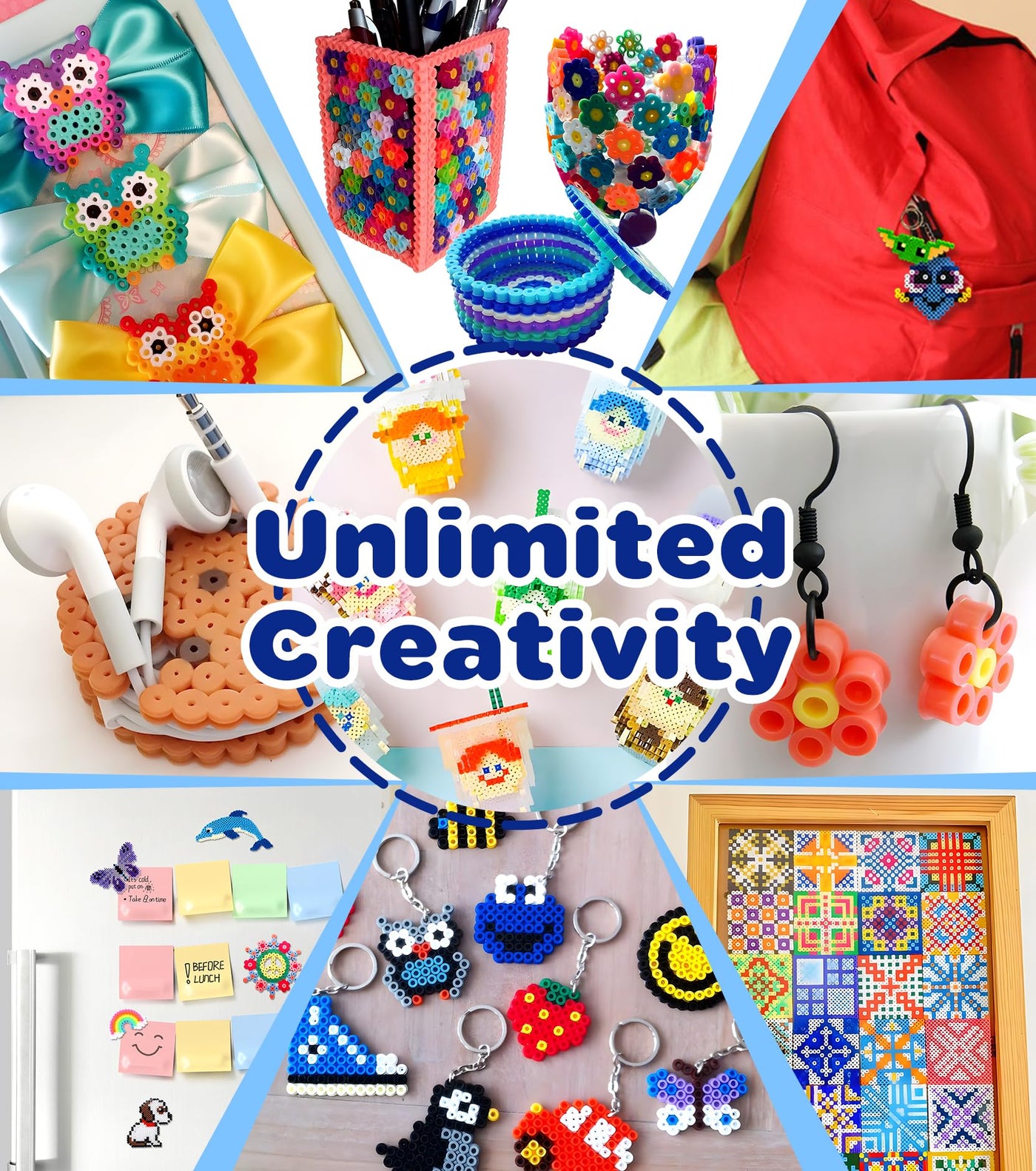 Ophy Bügelperlen Set | 15000 Stück 5mm Bügelperlen mit Dreilagiger Aufbewahrungsbox, 6 Bügelperlen Platten, 16 Muster, 5 Bügelpapiere, 20 Farben DIY Bügelperlenn, 3D für Kinder Geschenk Bastelideen