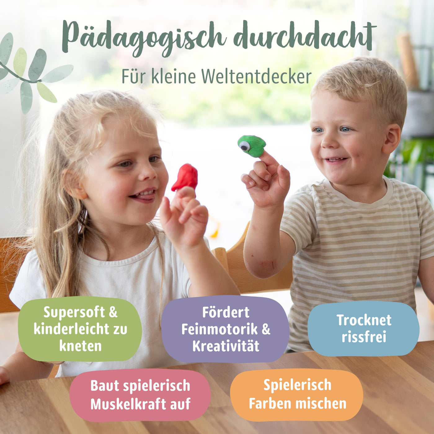 Miniwerk Bio Knete Set Kinder 4x 100gr., Geschenk Mädchen & Jungen 4 5 Jahre – Knete ab 2 Jahre ungiftig und vegan – Schultüte Füllung & Kindergeburtstag (Rot, Blau, Grün, Gelb), Softknete