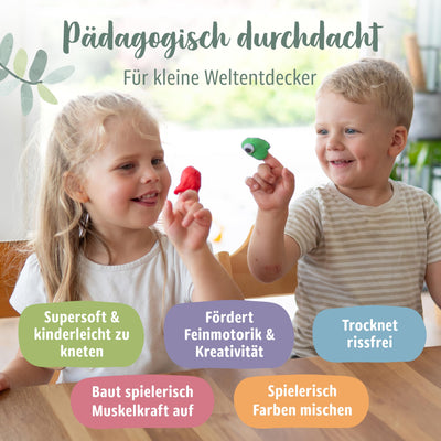Miniwerk Bio Knete Set Kinder 4x 100gr., Geschenk Mädchen & Jungen 4 5 Jahre – Knete ab 2 Jahre ungiftig und vegan – Schultüte Füllung & Kindergeburtstag (Rot, Blau, Grün, Gelb), Softknete