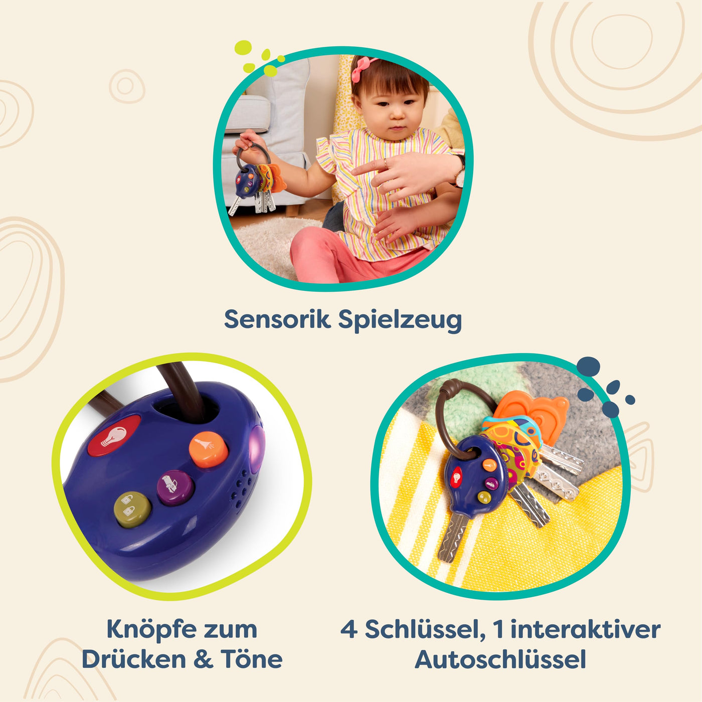 B. toys Luckeys Spielzeugschlüssel Blau für Kinder und Babys – Autoschlüssel Spielzeug mit Licht und Geräuschen Baby Spielzeug ab 10 Monaten