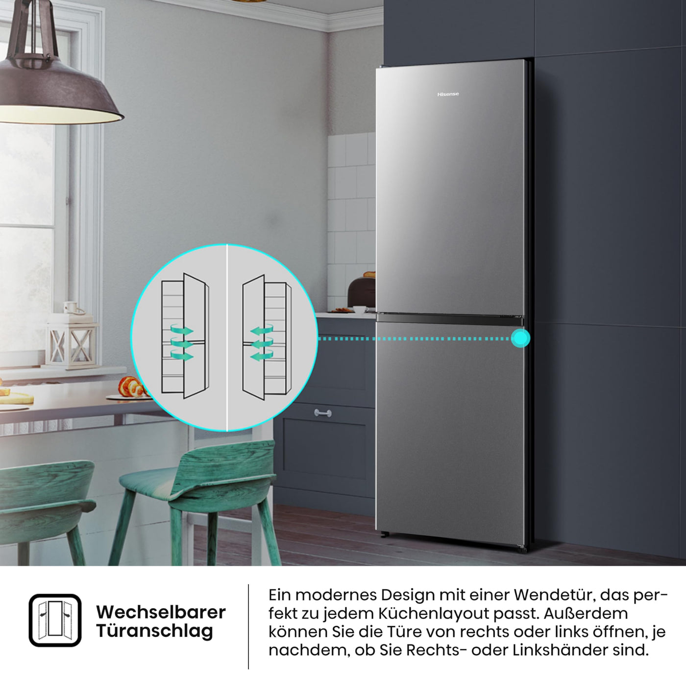 Hisense RB327N4AD2 Kühl-Gefrierkombination/ NoFrostPlus/ Multiflow 360°/ HolidayMode/ FreshZone/ 182,4 cm/ Kühlteil 171 l/ Gefrierteil 85 l/ 41 dB/ 287 kWh/ Jahr/ Edelstahl-Look