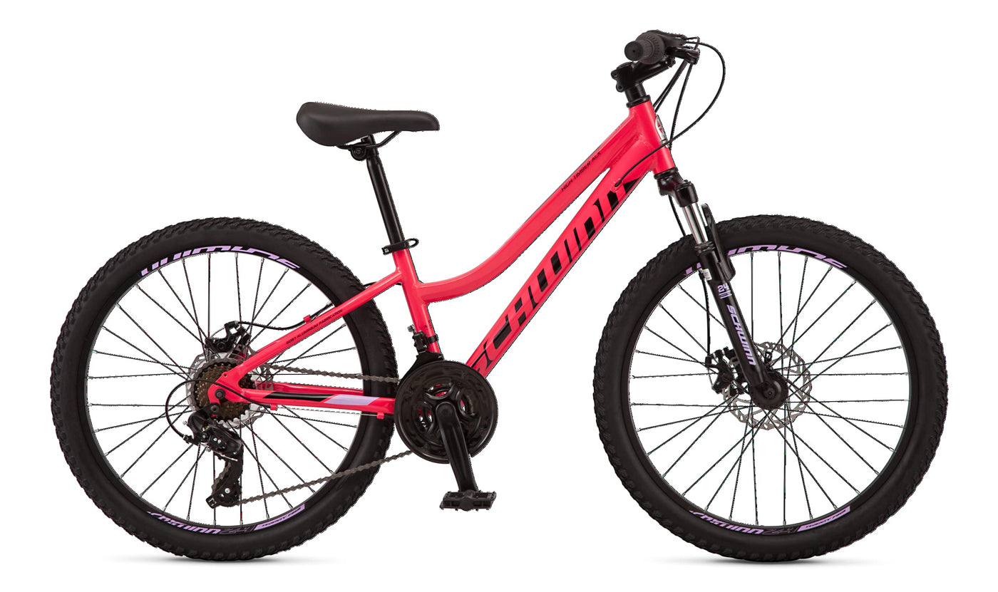 Schwinn High Timber ALX Youth/Adult Mountain Bike, Aluminum Frame and Disc Brakes, 24-Inch Wheels, 21-Speed, Coral